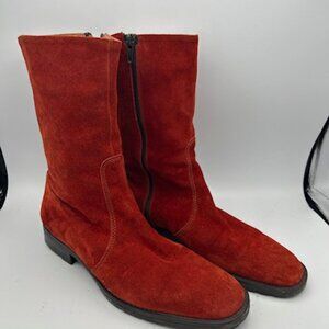 J. Crew Italian Suede Ankle High Boots - Flats - Zip Up -  Size 9, Orange Rust
